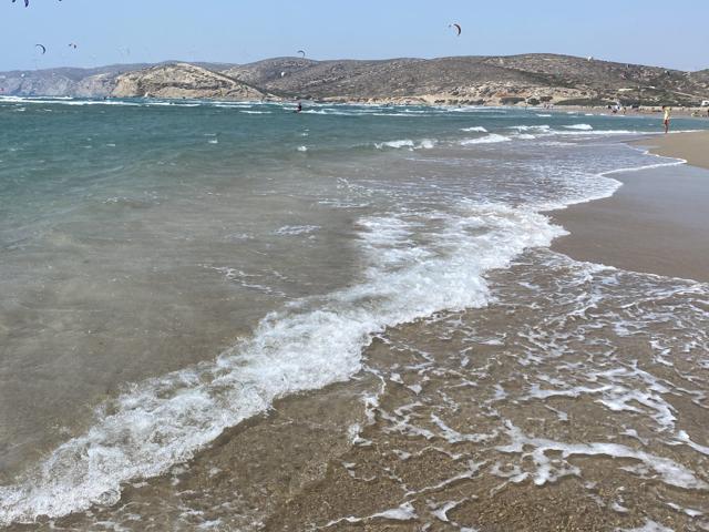 Prasonisi beach waves with kitesurfers beyond, Rhodes